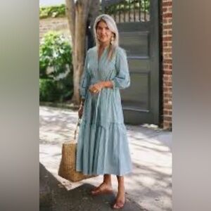 Chic green striped midi dress